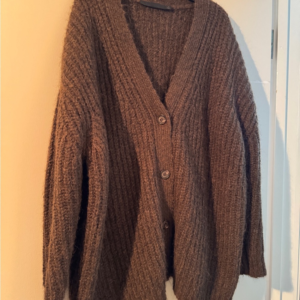 Jenni Kayne Brown Cardigan Sweater Chunky Knit